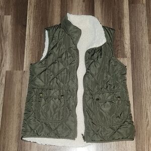 Olive Green Quilted Vest with Sherpa Lining